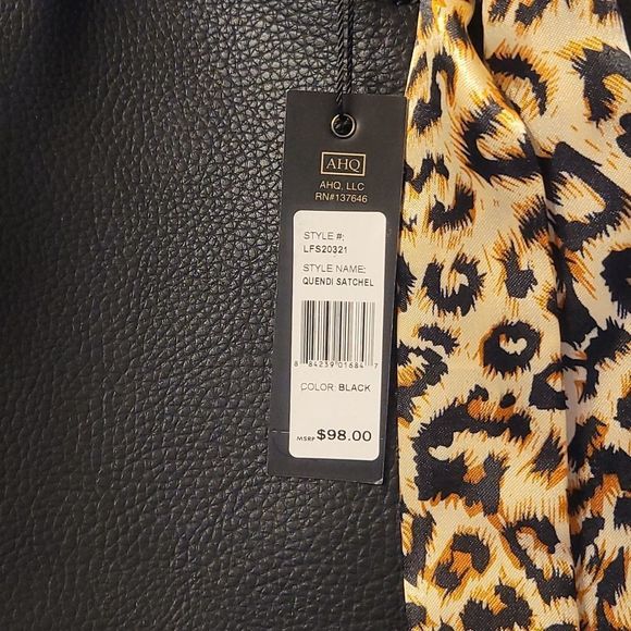 NEW Black London Fog Quendi Satchel w/ Leopard Print Twilly - Picture 5 of 11